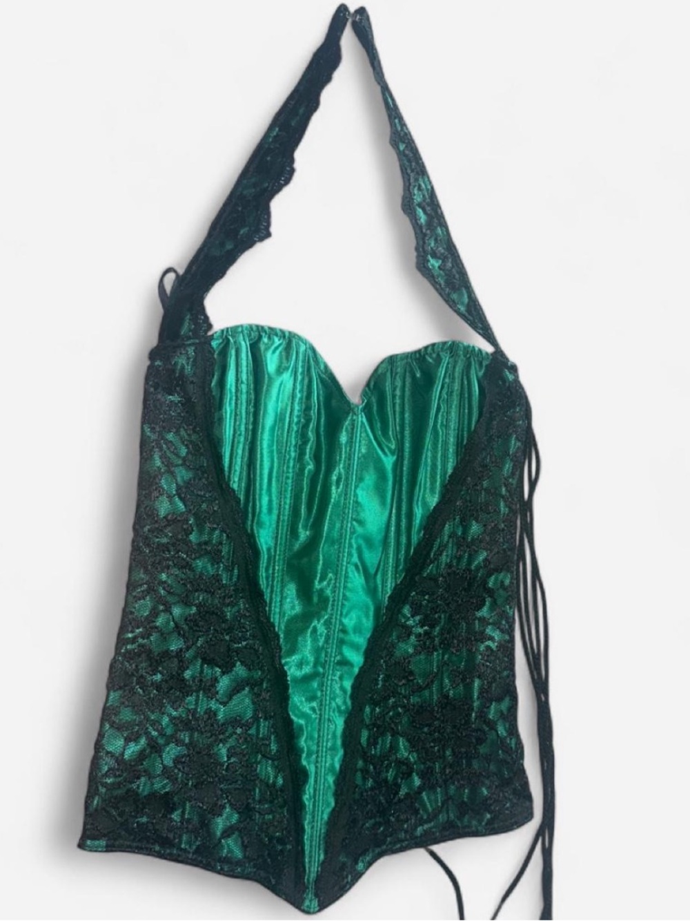 Vintage Emerald Green Lace Bustier Halter Top